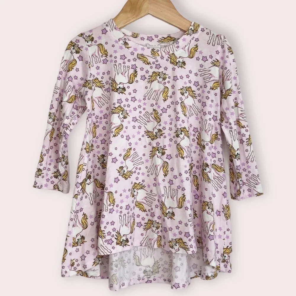 Esme dress long sleeve lavender unicorn high-low size XS or 2-3 years‎